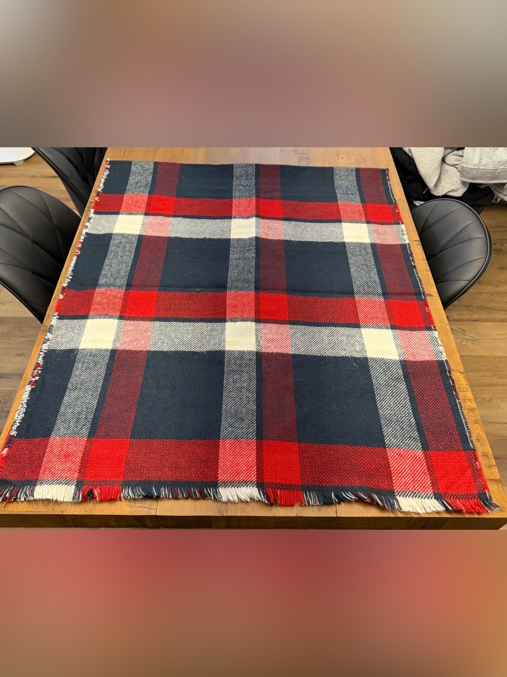 Women’s Navy & Red Plaid Oversized Scarf  - reversible